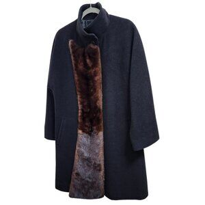 Hilary Radley Black Women's Alpaca Coat Superfine Black Overcoat mink fur Size 4